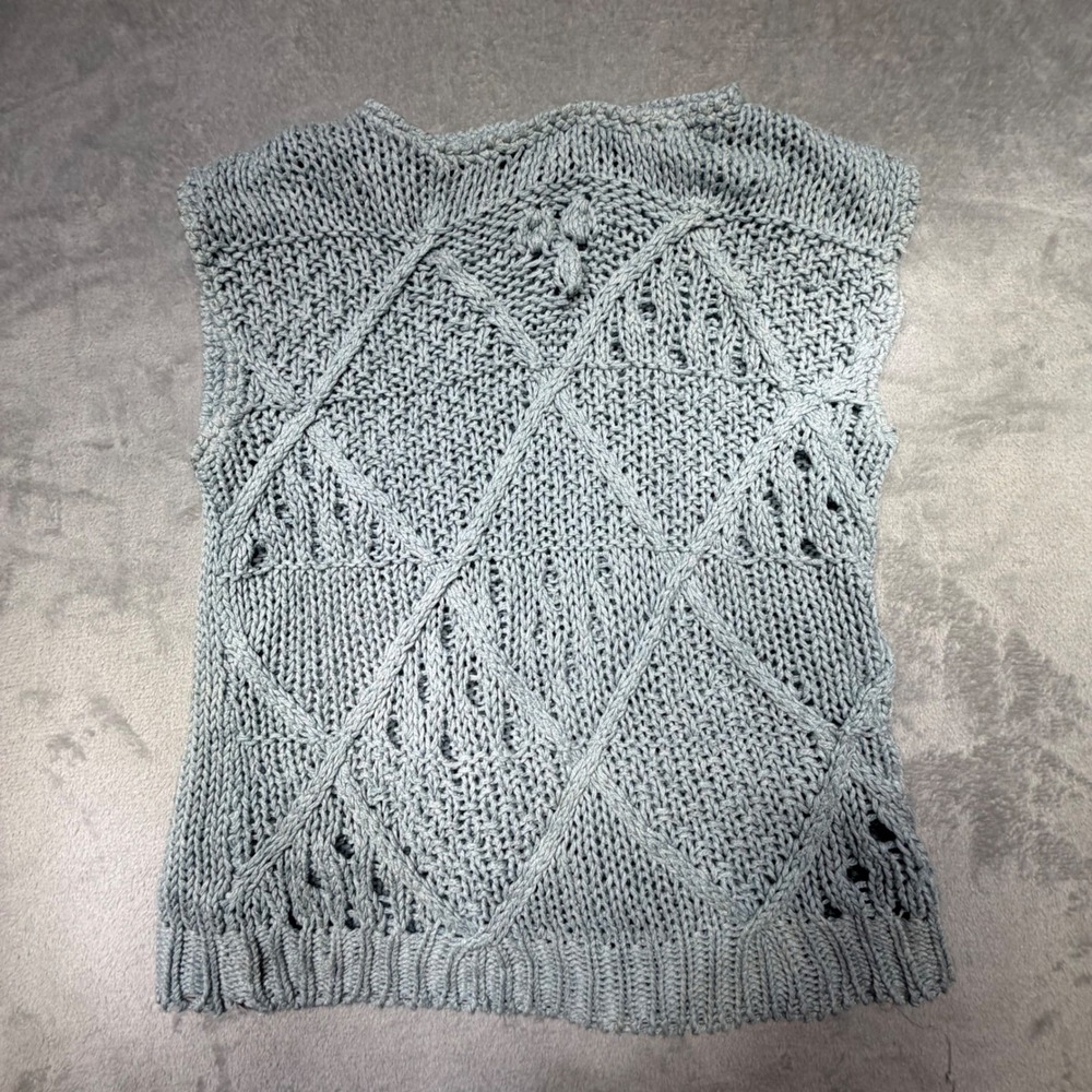 Vintage 90s NanSport Silk Blend Blue Diamond Knit Sweater Vest Top Small